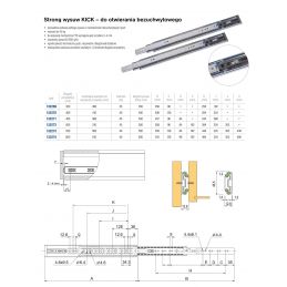 Prowadnica kulkowa do szuflad bez uchwytów Strong Kick (Push Open) 50 cm, 45 kg