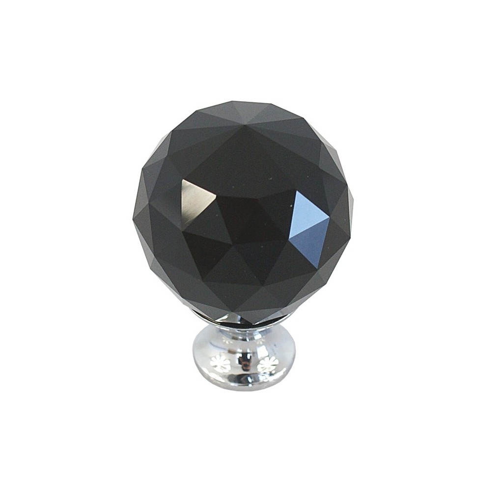 Gałka meblowa kryształowa czarna + chrom 30 mm GTV CRYSTAL PALACE