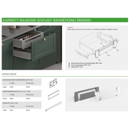 Szare mocowanie frontu do szuflady wewnętrznej średniej. ATM FUTURA PKF-1601, H-122
