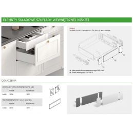 Białe mocowanie frontu do szuflady wewnętrznej niskiej. ATM FUTURA PKF-1600, H-91