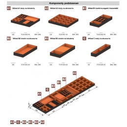 Wkład do szuflady, organizer na biżuterię, zegarki, pierścionki do szafy. Rejs A1 Czarno-pomarańczowy