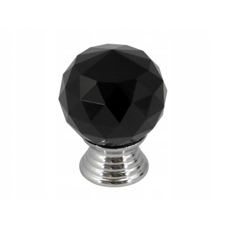 Gałka meblowa kryształowa czarna + chrom 25 mm 001-25