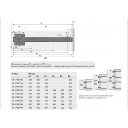 Prowadnice do drzwi otwieranych i chowanych w szafie Hettich KA5740, 30, 35, 40, 45, 50, 60, 70 cm