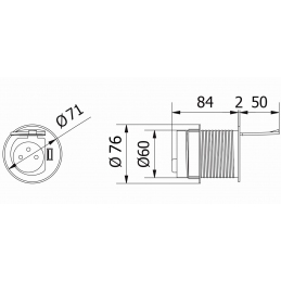 Gniazdo wpuszczane w blat, czarne, 60mm, klapka, 1x 230V + USB C SINGLE BOX