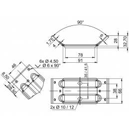 Obejma do oskrzyń, stołu. Do mocowania nogi. Otw. 2 x 12 mm P-O01-00-0006