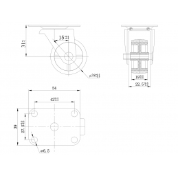 Kółko meblowe Ø 38 mm, obrotowe, z łożyskiem, małe, czarne