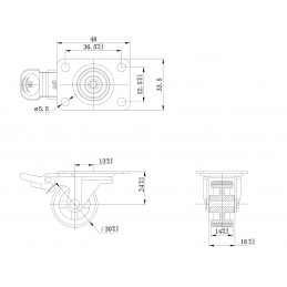 Kółko meblowe Ø 30 mm, obrotowe z hamulcem i łożyskiem, małe, gumowane, czarne