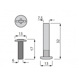 Złącze meblowe metalowe, skrętka do łączenia mebli. Fi 8 mm, M6 29-39 mm