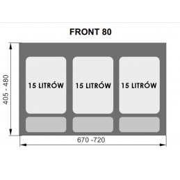 Segregator kosz na śmieci, wkład do szuflady 80 cm, 3 pojemniki po 15 litrów (45 litrów), Amix