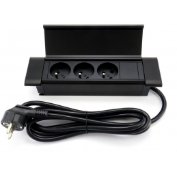 Gniazdo wpuszczane w blat, chowane, wąskie, czarne z kablem 3x 230V Cover