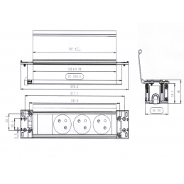 Gniazdo wpuszczane w blat, chowane, wąskie, czarne z kablem 3x 230V Cover