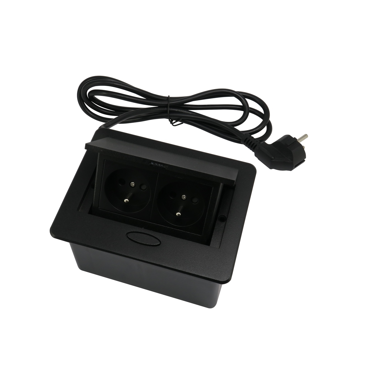 Gniazdo wpuszczane w blat, otwierane, czarne 2x230V +kabel, Box Mini