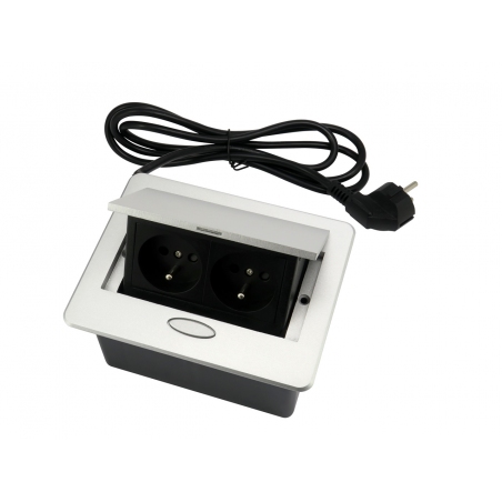 Gniazdo wpuszczane w blat, otwierane, srebrne aluminium  2x230V +kabel, Box Mini