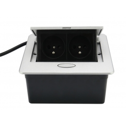 Gniazdo wpuszczane w blat, otwierane, srebrne aluminium  2x230V +kabel, Box Mini