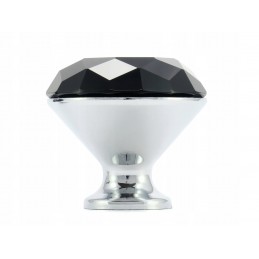 Gałka meblowa kryształowa czarna + chrom glamour 40 mm 1124