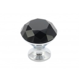 Gałka meblowa kryształowa czarna + chrom glamour 30 mm 1124