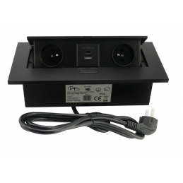 Gniazdo wpuszczane w blat, chowane, czarne 2x230V, 2xUSB +kabel, FLEXIPORT