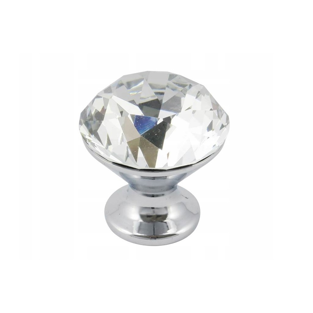 Gałka meblowa kryształowa przezroczysta + chrom glamour 30 mm 1124