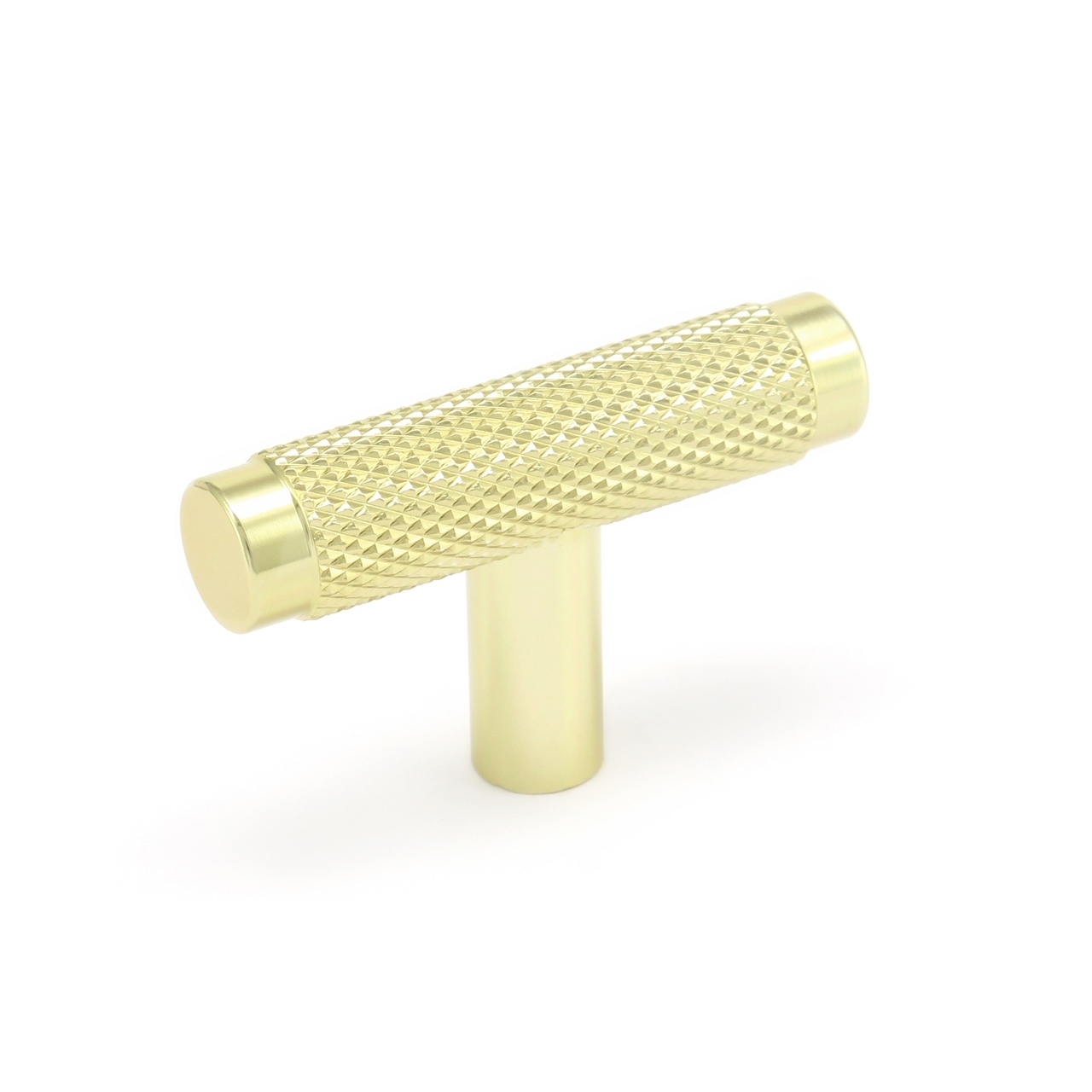 Gałka, krótki uchwyt reling, radełkowana złota matowa, 50 mm, T-BAR, 7376-S