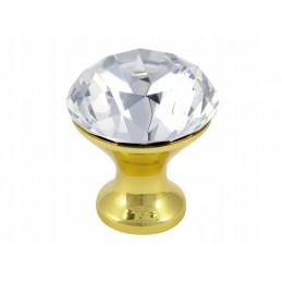 Gałka meblowa kryształowa przezroczysta + złoto glamour 25 mm 1124