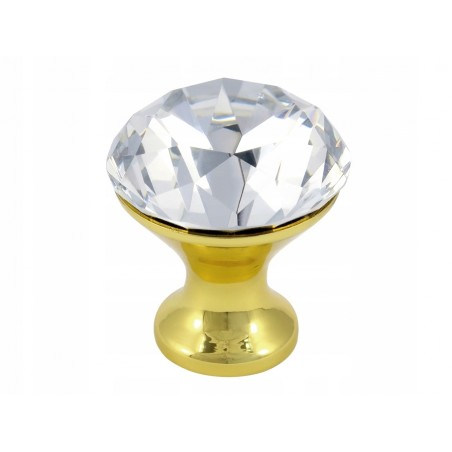 Gałka meblowa kryształowa przezroczysta + złoto glamour 25 mm 1124