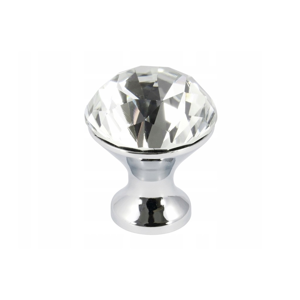 Gałka meblowa kryształowa przezroczysta + chrom glamour 25 mm 1124