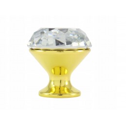 Gałka meblowa kryształowa przezroczysta + złoto glamour 40 mm 1124