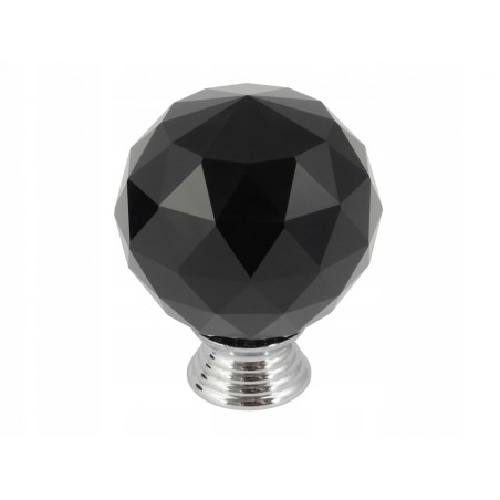 Gałka meblowa kryształowa czarna + chrom 40 mm 001-40