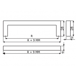 Uchwyt meblowy czarny cienki prostokątny. KWADRO 96, 128, 160, 192, 256, 320