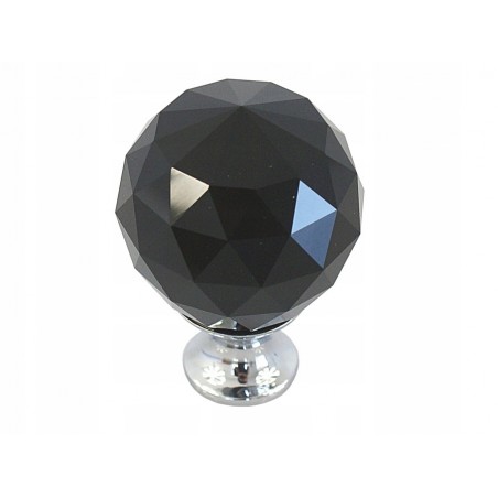 Gałka meblowa kryształowa czarna + chrom 40 mm GTV CRYSTAL PALACE