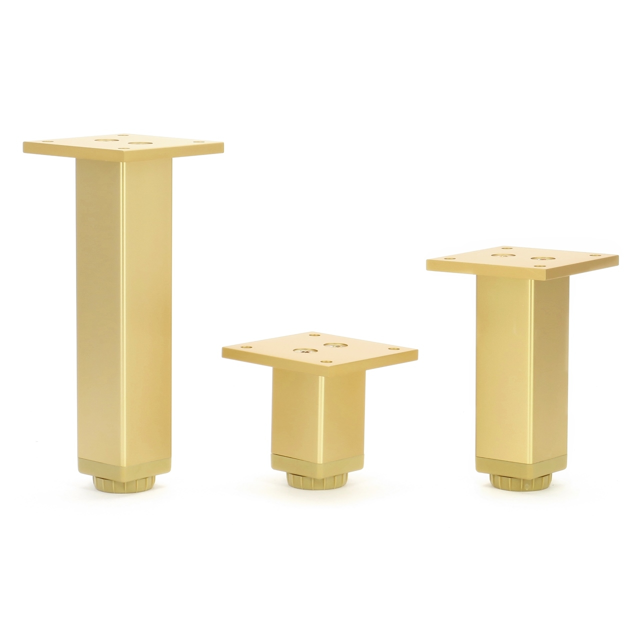 Nóżka meblowa kwadratowa, złota, z regulacją, 3 x 3 x 6 / 10 / 15 cm
