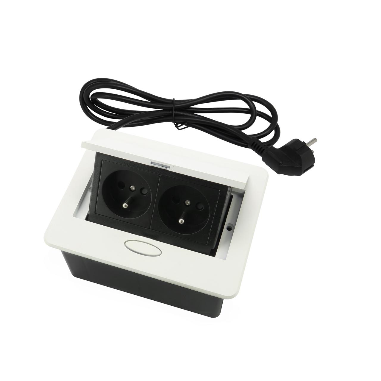 Gniazdo wpuszczane w blat, otwierane, białe 2x230V +kabel, Box Mini