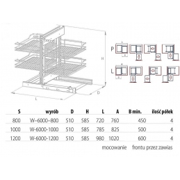 Wysuwany kosz magic do szafki narożnej 120 cm, front 60 cm NOMET W-6000-1200 P22