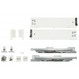 Szuflady Axis Pro GTV białe. 35, 40, 45, 50, 55 cm, niskie H84, cichy domyk, cienkościenne, 40 kg