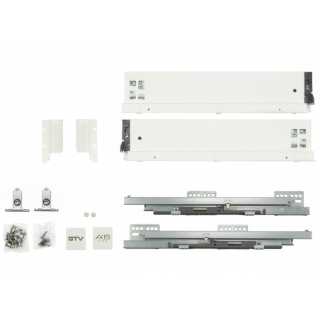 Szuflady Axis Pro GTV białe. 35, 40, 45, 50, 55 cm, niskie H84, cichy domyk, cienkościenne, 40 kg