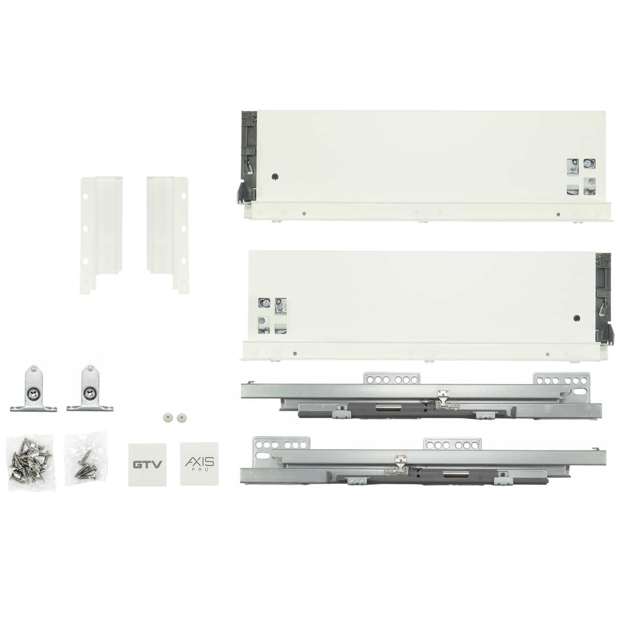 Szuflady Axis Pro GTV białe. 35, 40, 45, 50, 55 cm, H116, cichy domyk, cienkościenne, 40 kg