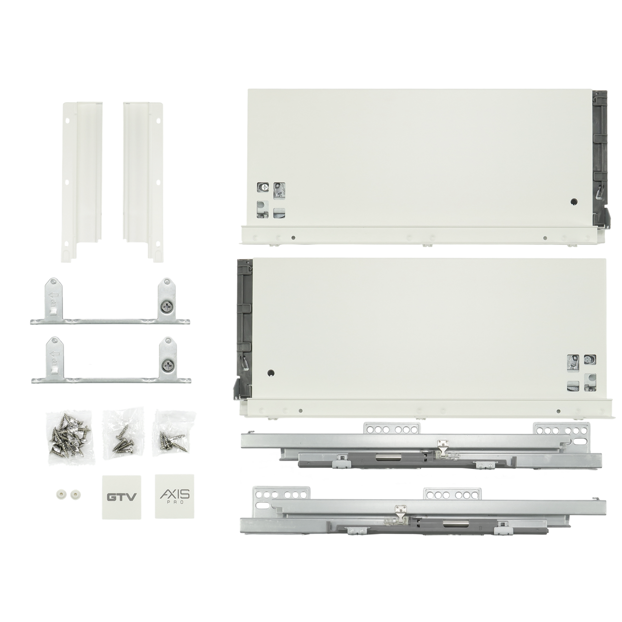 Szuflady Axis Pro GTV białe. 35, 40, 45, 50, 55 cm, wysokie, H167, cichy domyk, cienkościenne, 40 kg