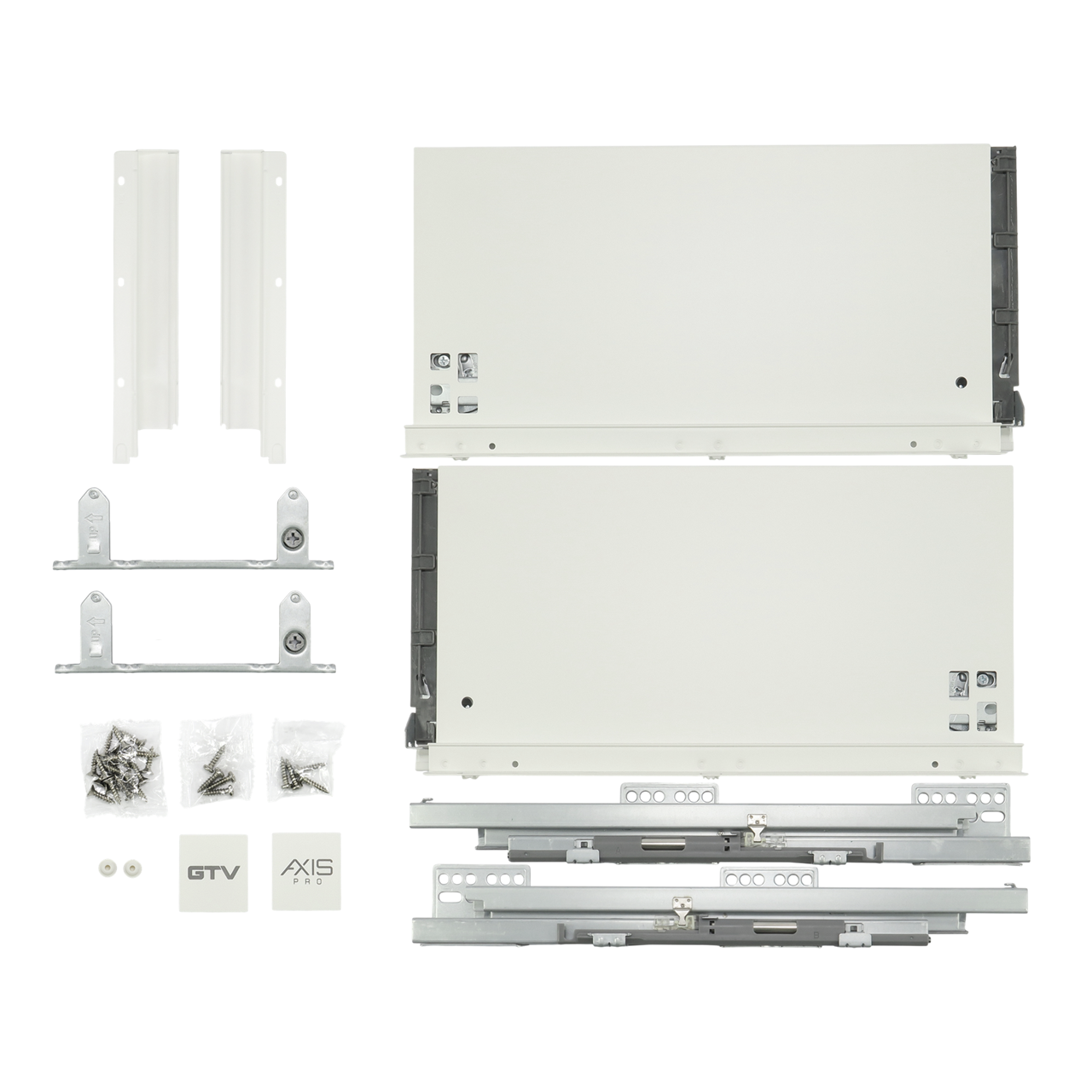 Szuflady Axis Pro GTV białe. 35, 40, 45, 50, 55 cm, bardzo wysokie, H199, cichy domyk, cienkościenne, 40 kg