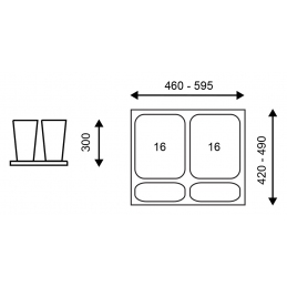 Segregator kosz na śmieci, wkład do szuflady 60 cm, 2 pojemniki + rynienki, Strong Bins