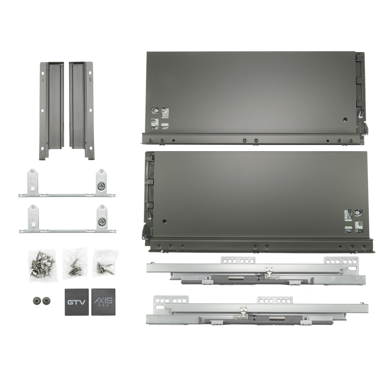 Szuflady Axis Pro GTV 35, 40, 45, 50, 55 cm, H167, antracyt, cichy domyk, cienkościenne, 40 kg