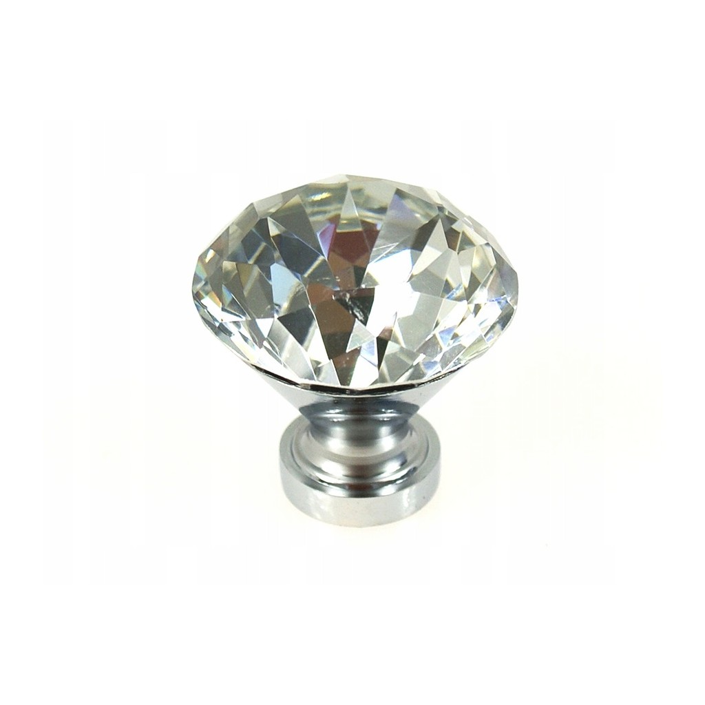 Gałka meblowa kryształowa, przezroczysta + chrom 35 mm AMIX GKS004-35