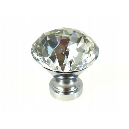 Gałka meblowa kryształowa, przezroczysta + chrom 35 mm AMIX GKS004-35