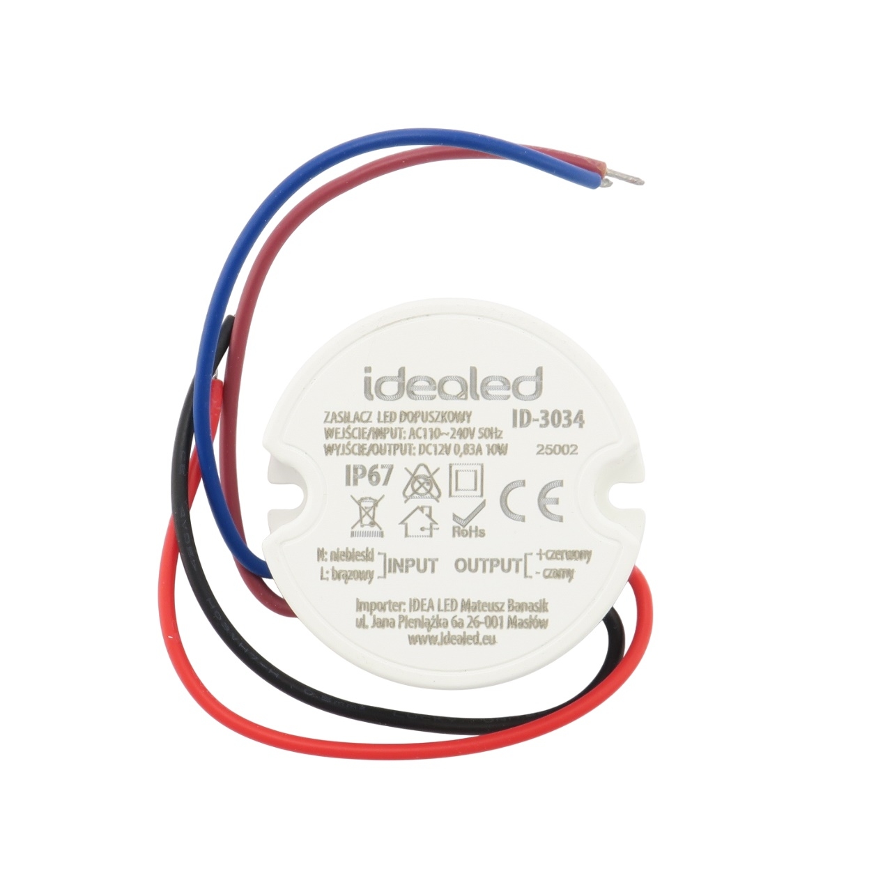 Transformator, zasilacz do LED, montowany w puszce,12V 10W 110-240V