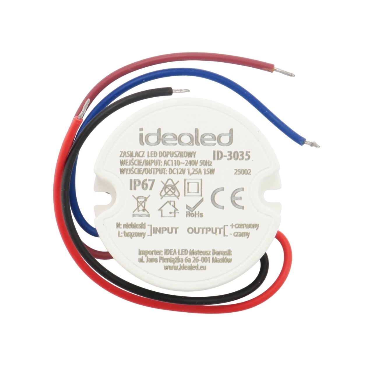 Transformator, zasilacz do LED, wodoodporny, montowany w puszce,12V 15W 110-240V