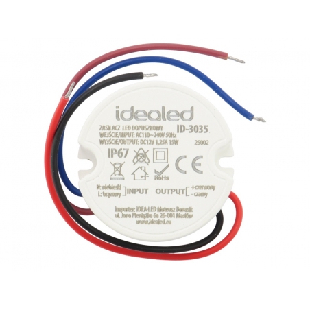 Transformator, zasilacz do LED, wodoodporny, montowany w puszce,12V 15W 110-240V