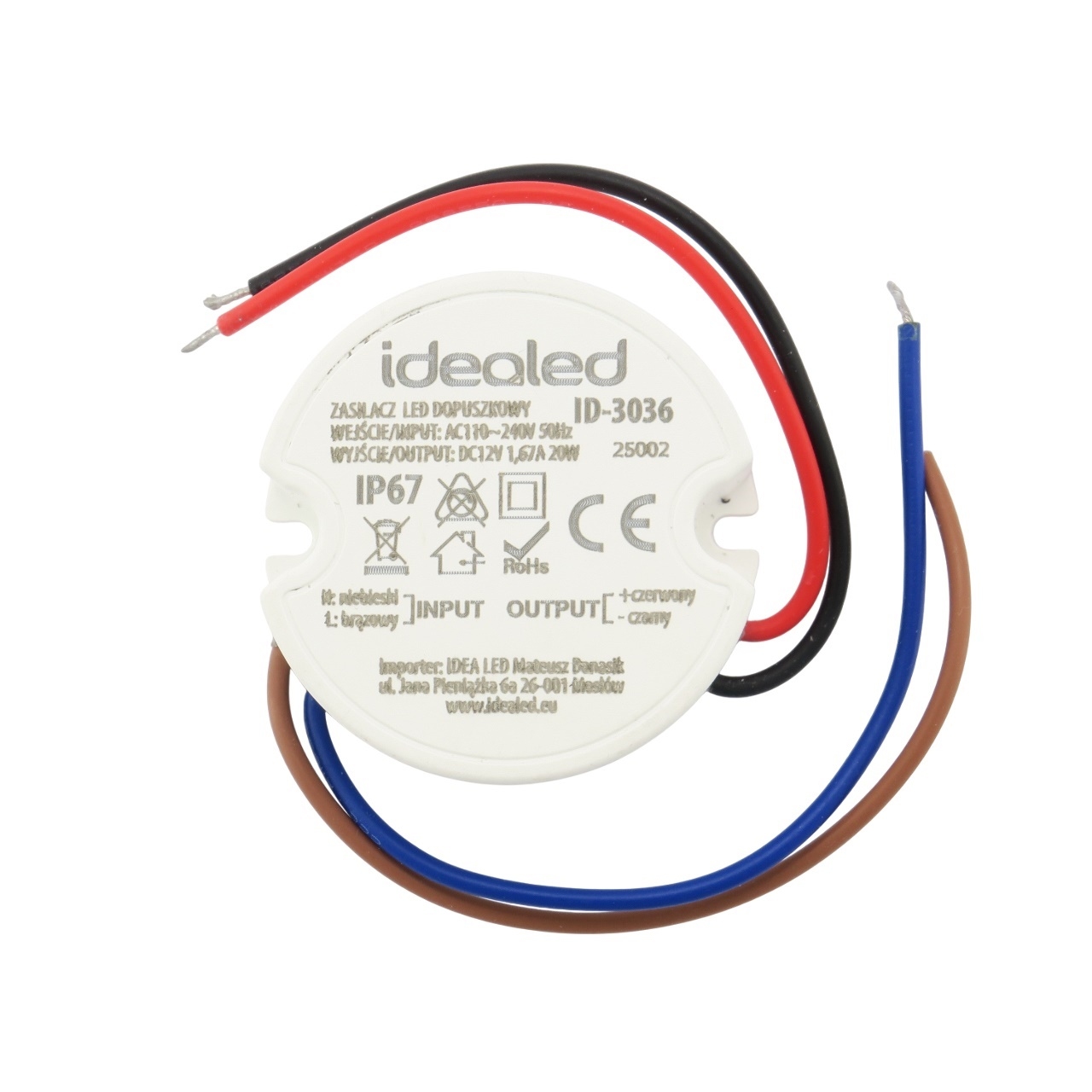 Transformator, zasilacz do LED, wodoodporny, montowany w puszce,12V 20W 110-240V