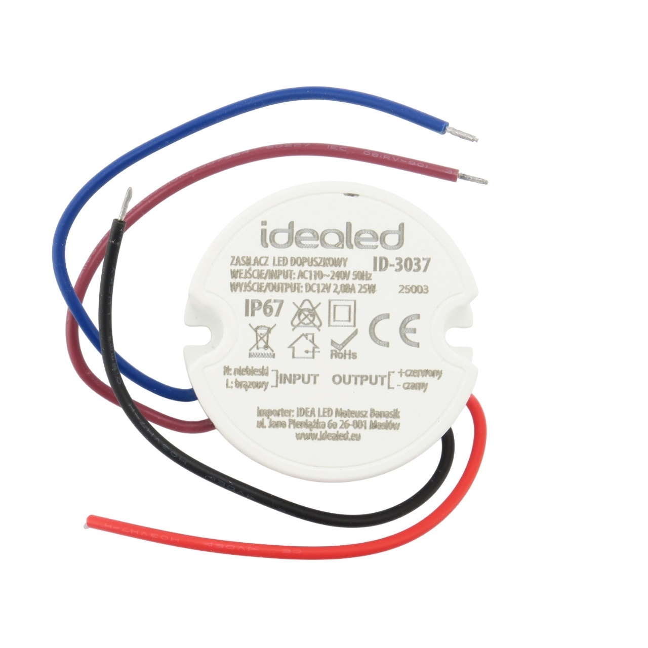 Transformator, zasilacz do LED, wodoodporny, montowany w puszce,12V 25W 110-240V