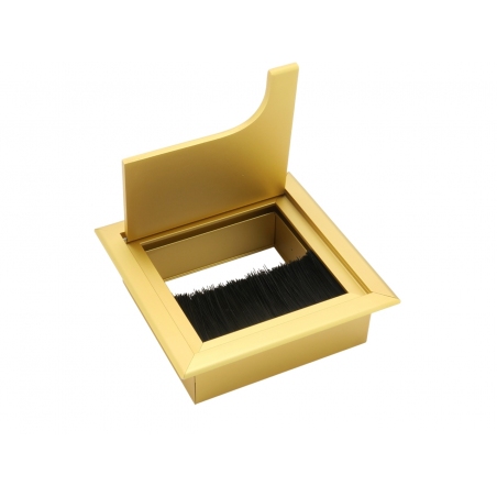 Przepust kablowy do mebli, kwadratowy, metalowy, złoty matowy 80 x 80 mm