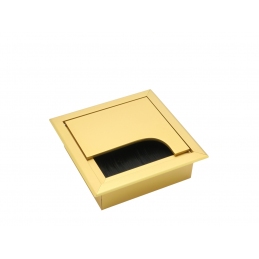 Przepust kablowy do mebli, kwadratowy, metalowy, złoty matowy 80 x 80 mm