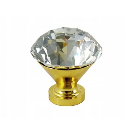 Gałka meblowa kryształowa, przezroczysta, złota 35 mm AMIX GKS004-35